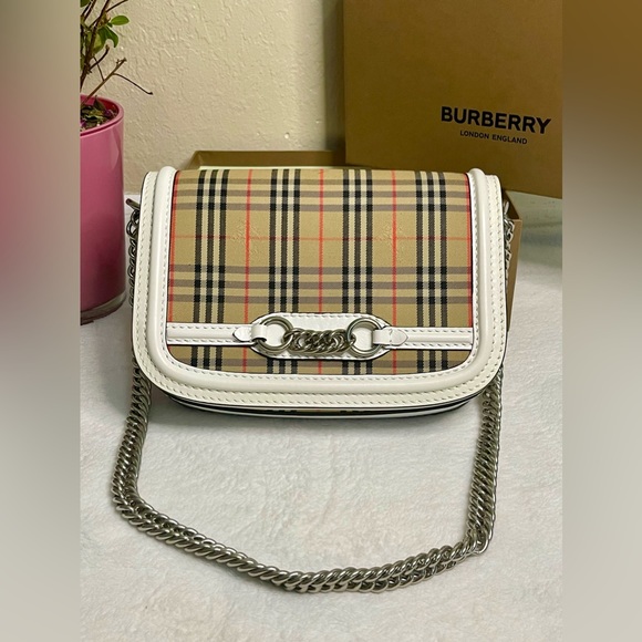 Like New Burberry Calfskin 1983 Knight Check Link Shoulder Bag - Picture 5 of 14